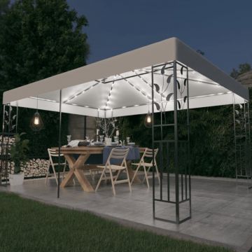 Pavilion cu acoperiș dublu & șiruri de lumini LED, alb, 3x4 m