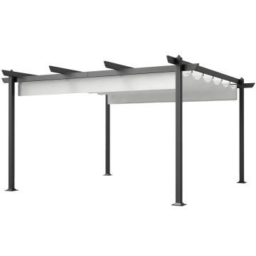 Outsunny Pergolă Retractabilă cu Structură din Aluminiu, Copertină de Soare pentru Grădină sau Terasă, 390x390x223 cm, Alb | Aosom Romania