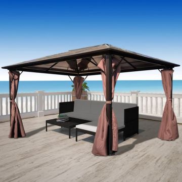 Pavilion cu perdea, maro, aluminiu, 400 x 300 cm