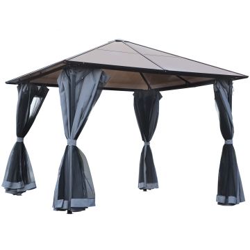 Outsunny Pavilion cu acoperiș din policarbonat, perdele cu plasă de insecte, structură de aluminiu, gri închis, 3 x 3 m | Aosom Romania Outsunny Pavilion cu acoperiș din policarbonat, perdele cu plasă de insecte, structură de aluminiu, gri închis, 3 x 3 m | Aosom Romania